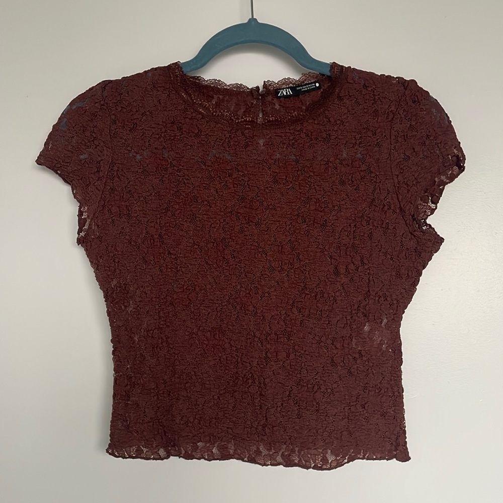 Zara Burgundy Floral Lace Top